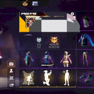 conta free fire com passe mano Max/ calça down/ e mais