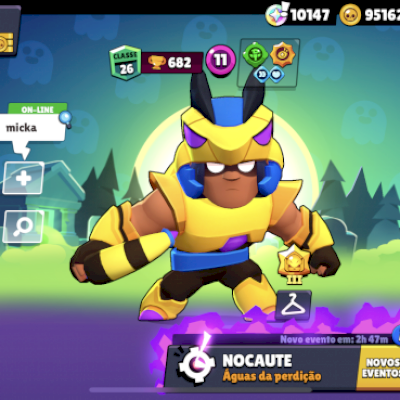 Conta Brawl com 100k de moedas, 20k trofeus, 54/72 brawlers. 10k de blings.
