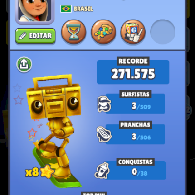 Conta Subway Surers nível 5 +3 personagem+ 1 skate