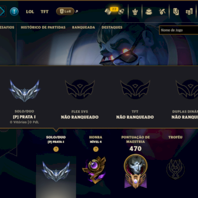 Prata 1 com 110 Champs e 95 Skins ( ADC / TOP / MID ) - ( Nivel 416 )