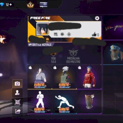 CONTA FF NIVEL 19 COM SKIN DO SASUKE + KAKASHI + 2 EMOTES DO NARUTO + GELO