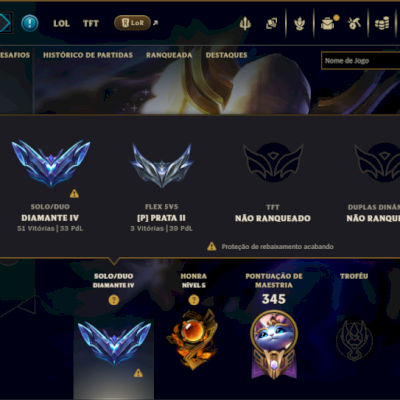 Diamante 4 com TODOS os Champs e 99 Skins ( SUP / ADC )