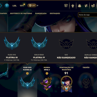 Platina 4 com 65 Champs e 6 Skins
