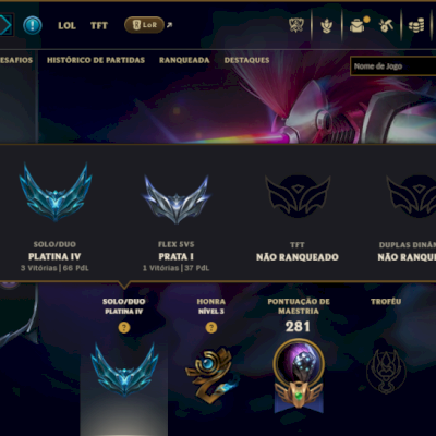 Platina 4 com 100 Champs e 57 Skins +10 Vitoriosas