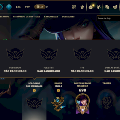 Unranked com TODOS os Champs e 311 Skins ( ADC / MID / JG ) +3 Prestigios