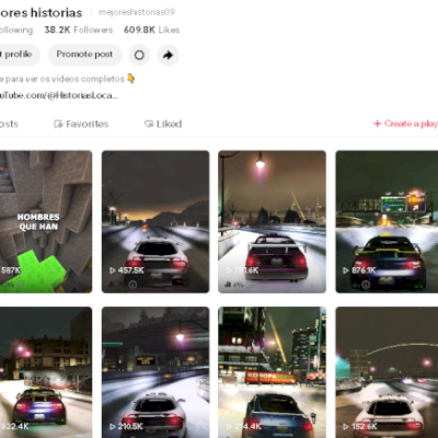 TikTok em Espanhol 38200 seguidores, +600 mil likes, publico EUA-espanha-mexico