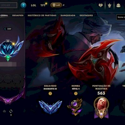 Conte lol Diamante, ex Mestre, todos os champs, skins, dados criador