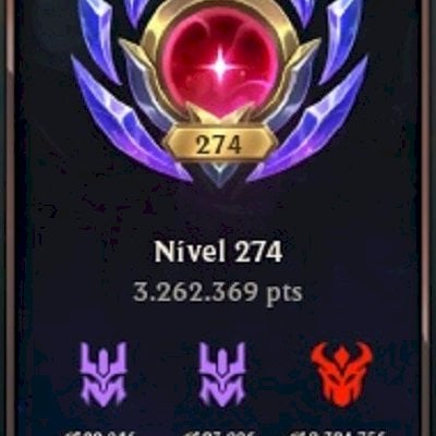 Conta todos os campeões, 410 skins, 384 emotes, 488 icones, 522 cromas, niv 1030