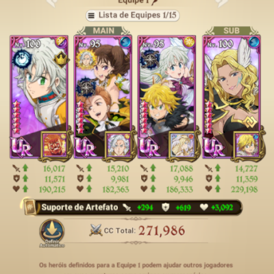 Conta 7DS Grand Cross 2m CC box, MUITOS PERSONAGENS+COLLAB+350 diamantes