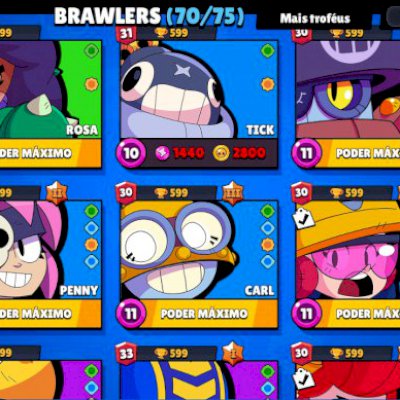 Conta do Brawl stars 50k semi maximizada, brawers 1250, centenas de skins e pins