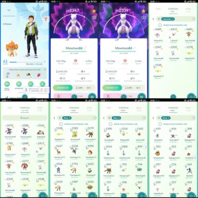 LVL 61 + 2 Mewtwo 2.4M STARDUST + 64 SHINIES + HUNDOS 025A