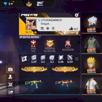 CONTA DE FF MUITO BOA PARA INICIAR COM 2 UMP ATT/ 4 CONJUNTOS DO NARUTO/VEM NELA