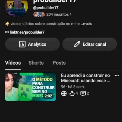 Canal de Minecraft com 200 inscritos