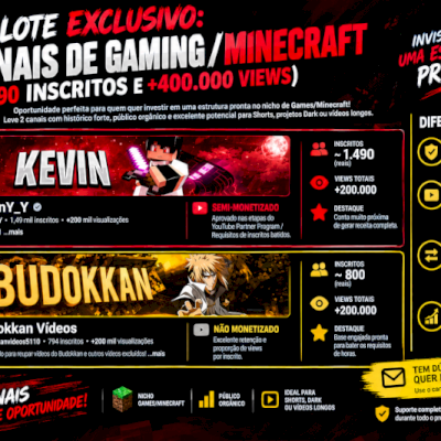 🔥Pacote exclusivo: 2 canais de jogos/Minecraft
