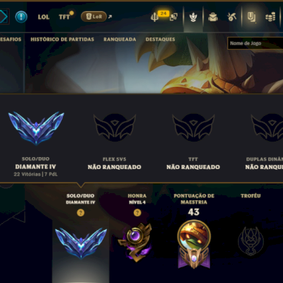 Diamante 4 com 40 Champs e 12 Skins