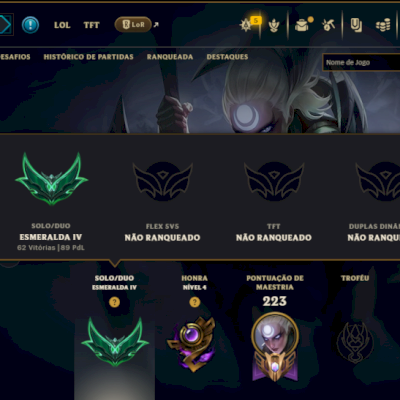 Esmeralda 4 com 120 Champs e 38 Skins ( MID / SUP / JG )