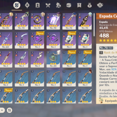 CONTA GENSHIN IMPACT AR48, 4 PERSONAGENS 5⭐ E 1 ARMA 5⭐