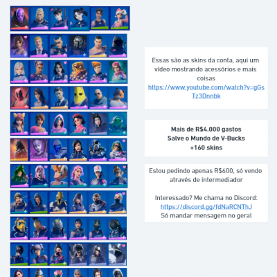Conta Fortnite OG Salve o Mundo +160 skins +R$4.000