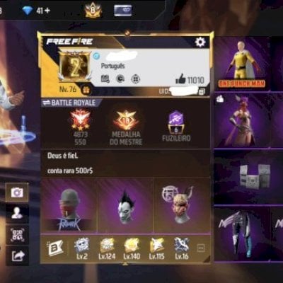 Conta free fire muito rara com primeiro passe e prime 8