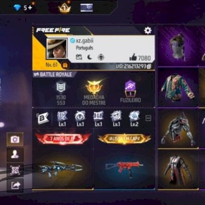 CONTA FREE FIRE LEVEL 61, FULL GEMADA, skins atuais parceria naturo