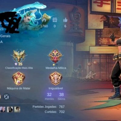 Conta com karina leona, vale gaara e outras skins, tem funda e borda mitica top