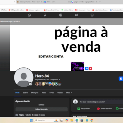 página à venda Facebook