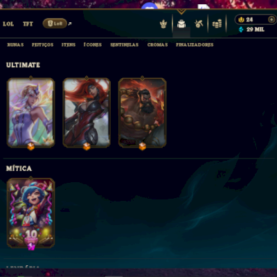 conta lol com 274 skins 3 ultimate e 1 mitica