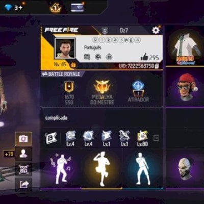 conta free fire, level 45, basiquinha gemada