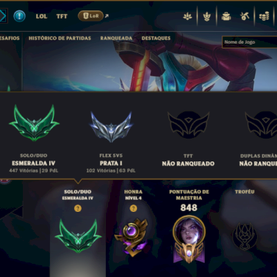 Esmeralda 4 com TODOS os Champs e 169 Skins ( Nivel 884 )