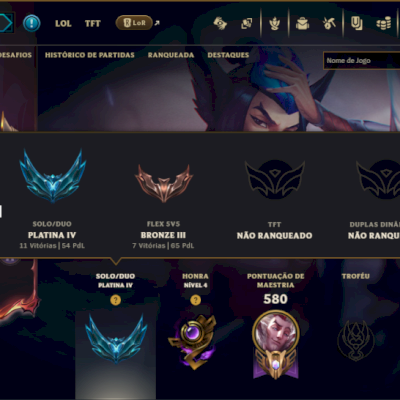 Platina 4 com TODOS os Champs e 225 Skins ( SUP / ADC ) - ( Nivel 574 )