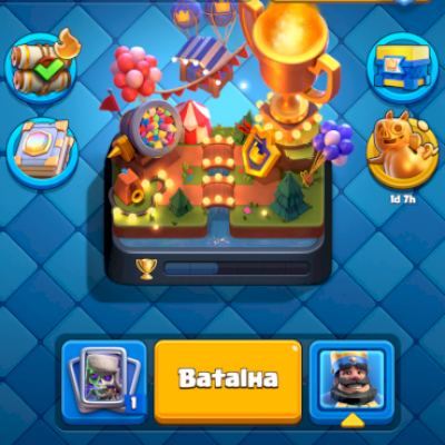 Conta atual, 8000 troféus, carta Lv15, quase todas Lv14, 1300 gemas