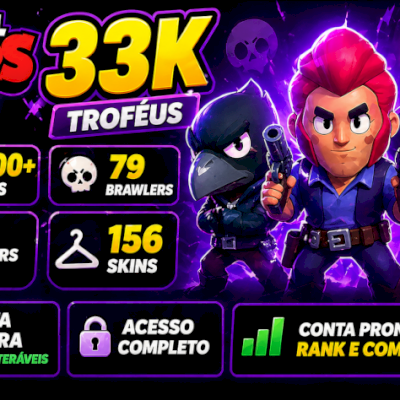BS 33K troféus 79 brawlers 12 full 156 skins conta forte