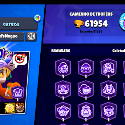 Conta 61954 troféus, rank mitica 3, skins 454, nível de experiência 54.