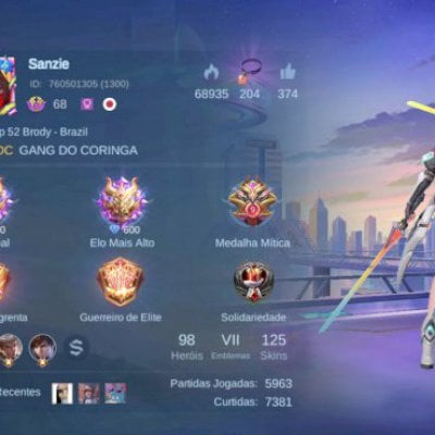 Conta Glória Mitica 600 PDL, 125 Skins, 98 Heróis, ATUALIZAÇÃO: KoF do Gusion.
