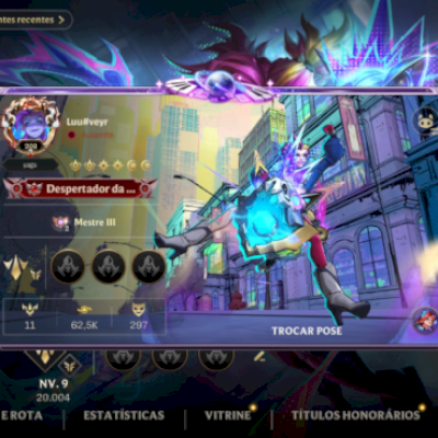 conta level 208, com 297 skins, ja foi grão mestre, 62.5k de coleção