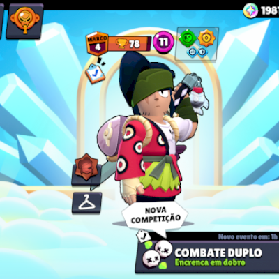 46730k de troféus; 19818k de blings; 45769k de ouro; 156 gemas; 84/85 brawlers