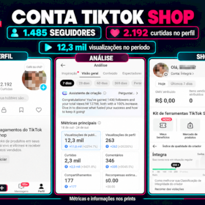 🛍️ CONTA TIKTOK SHOP — 1.485 SEGUIDORES REAIS | LINK NA BIO