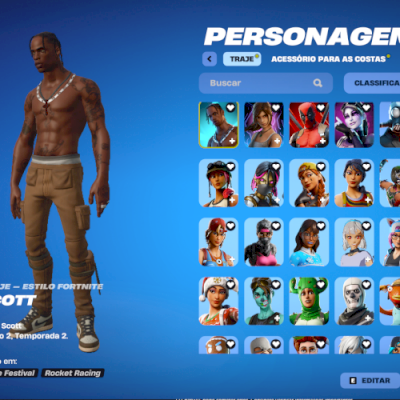 CONTA FORTNITE RARA COM TRAVIS SCOTT+DIVERSOS PASSES DE BATALHAS OLD+950 V-BUCKS