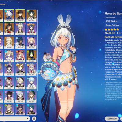 Mualani+Furina+2Bis, 12 Personagens T5, 6 Armas T5.