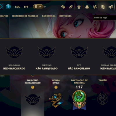Unranked com 35 Champs e 9 Skins