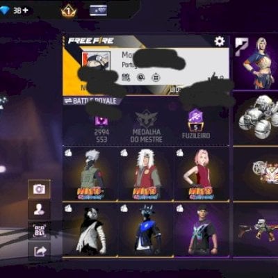 CONTA FF NÍVEL 18 COM 3 SKINS & 2 EMOTES DO NARUTO + 6 SKIN RARAS (SEU EMAIL)