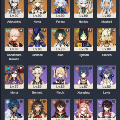 Vendo conta AR57 - Kazuha & Clorinde com BIS + Arle, Furina, Navia etc