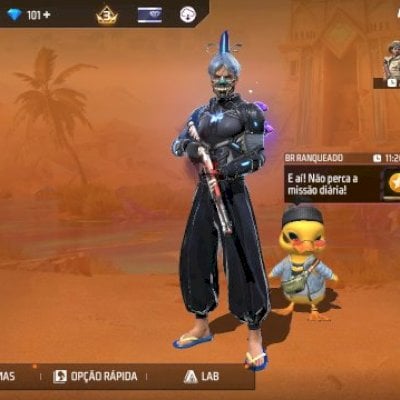 Conta de ff com cabelo de fitinha e outros itens