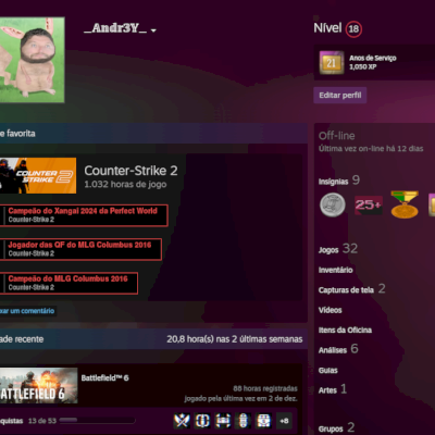 Conta steam varios jogos e 21 anos de serviços.
