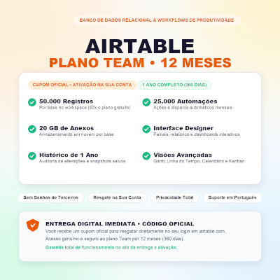 Airtable Team 12 Meses | Cupom Oficial Plano Anual | Na Sua Conta