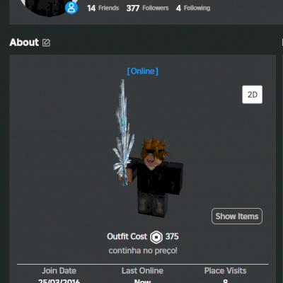 Conta 2016, 44k Robux gastos ( preço negociavel )