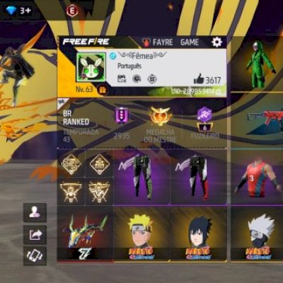 CONTA DE FF GEMADASSA(TODAS SKINS DA PARCERIA NARUTO)
