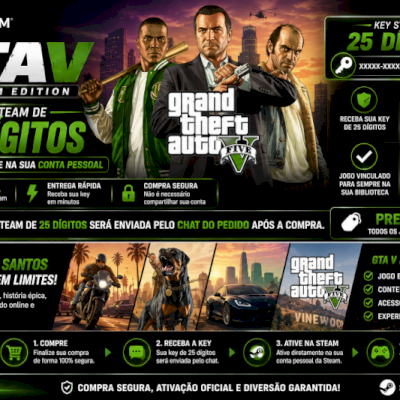 🎮 GTA V (Grand Theft Auto V) – KEY STEAM 25 DÍGITOS 🔑