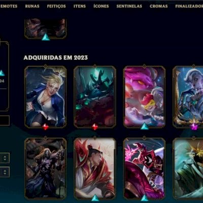 Conta unranked, com R$ 500 de RP (14,9K), 120+ campeões, 410 skins, 35K EA