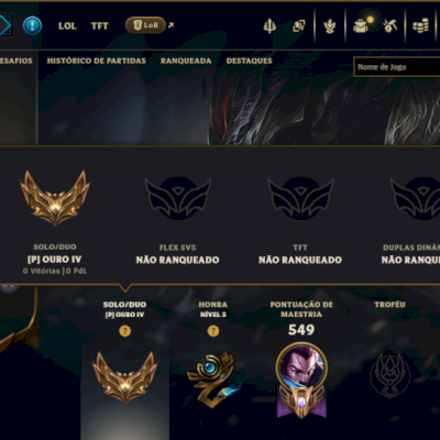 Ouro 4 com TODOS os Champs e 113 Skins ( MID / JG / TOP )